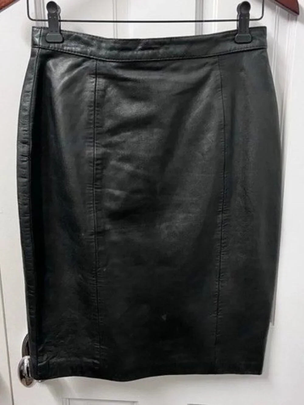 VIntage 80's Black Leather Skirt Size 10 (27) BB Dakota Pencil Knee Length